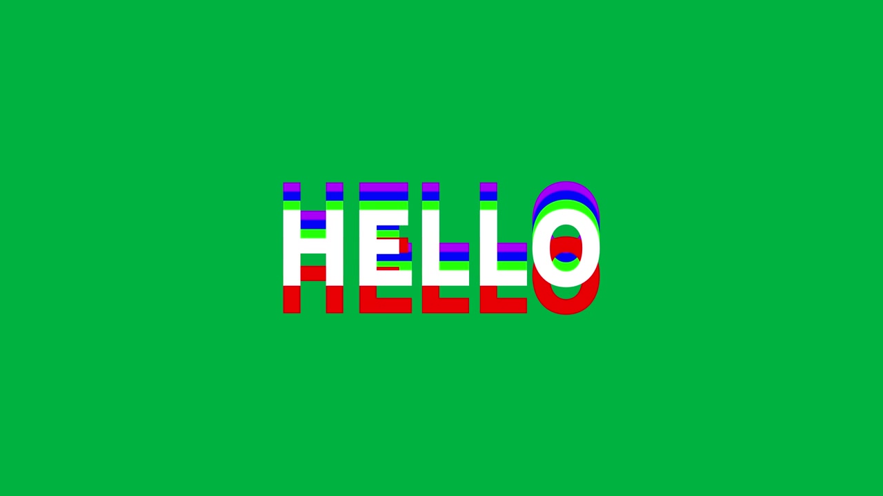 Animation of word hello in white letters with rainbow outline on white background
