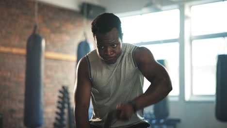 gym, battle rope and black man with fitness