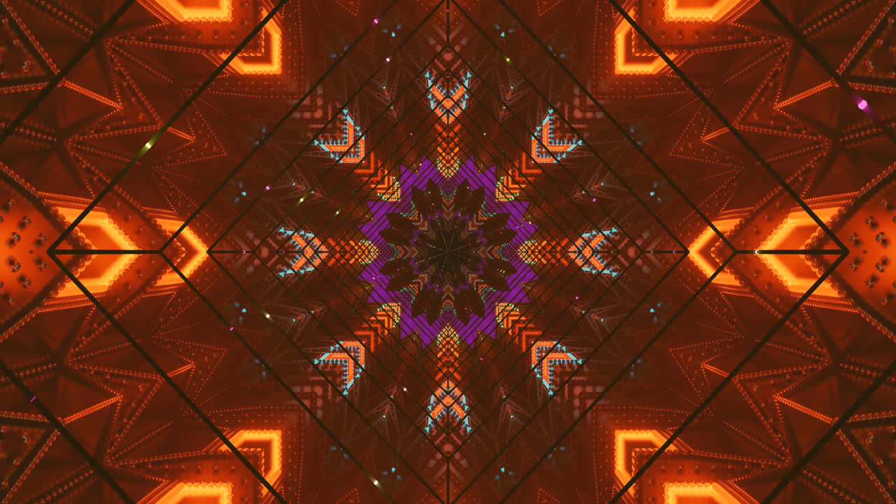 A mesmerizing tunnel effect features an intricate kaleidoscope of vibrant patterns and colors, creating an immersive and visually stimulating experience for relaxation and enjoyment