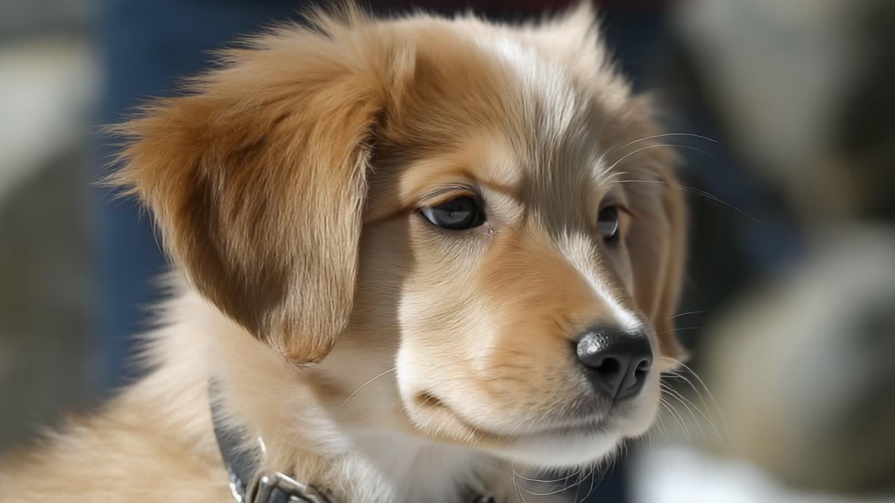 Adorable Golden Puppy Captivating Hearts with Its Playful Expression in Two Frames of Life's Precious Moments