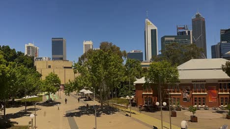 timelapse, perth skyline city people walking - wide shot art gallery and pica perth institute of arts