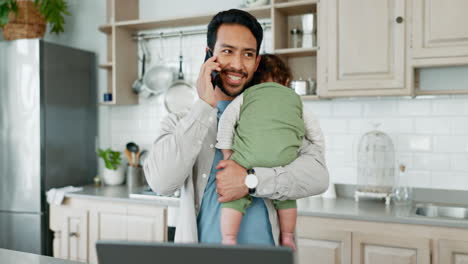 Llamada-Telefónica,-Trabajo-Remoto-Y-Hombre-Con-Bebé