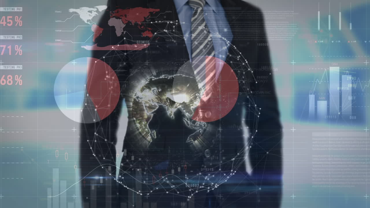 animação de empresário caucasiano sobre processamento de dados