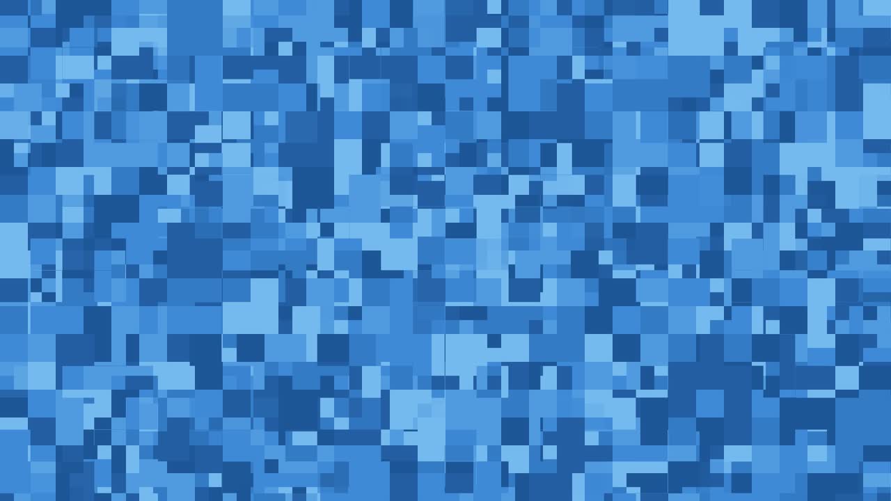 Blue pixelated digital mosaic pattern, abstract geometric square design, modern tech aesthetic background animation