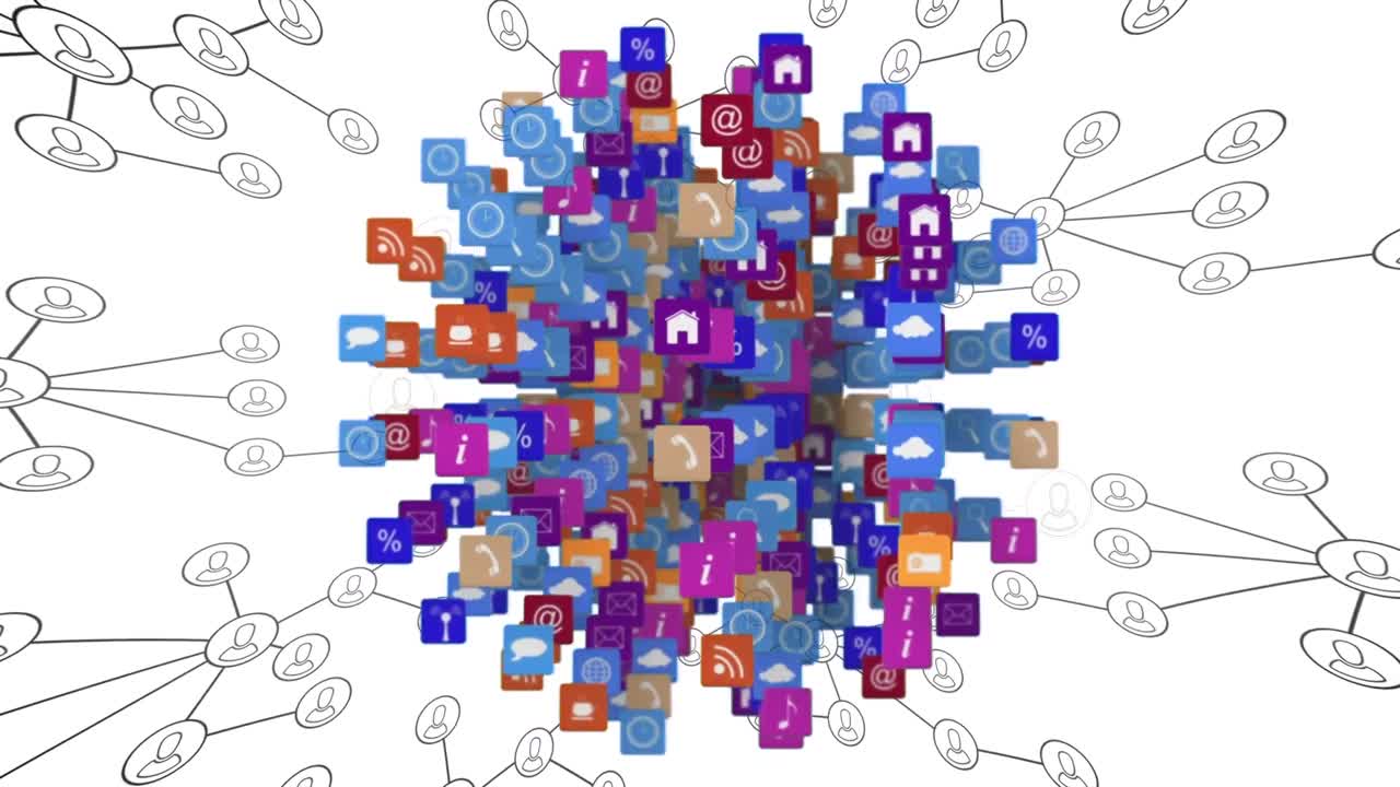 animación de la red de conexiones con personas iconos en todo el mundo con iconos