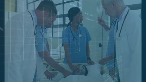 animation of graphs and data over diverse female and male doctors with patient