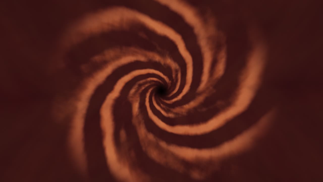 Um vórtice em espiral de tons vermelho escuro e dourado com um centro preto e vermelho mais claro espiralando para fora.