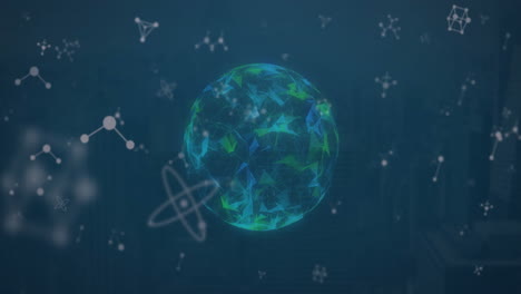 animation of element networks over glowing globe on dark background