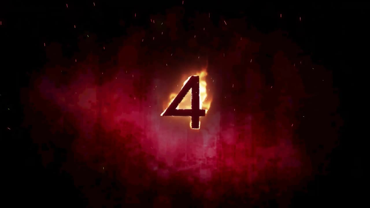 animación de 4 textos en llamas ardientes sobre un fondo oscuro