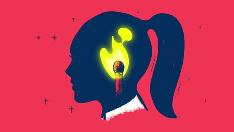 llama de inspiración y pasión bucle de animación. cabeza femenina con llama.