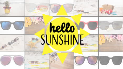 animación de hello sol durante las vacaciones imágenes cambiando en diversas gafas de sol