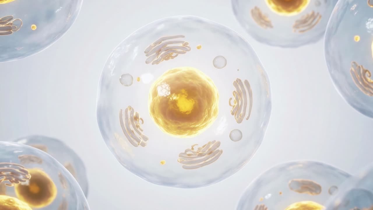 核と細胞小器官を持つ人体細胞の3Dアニメーション