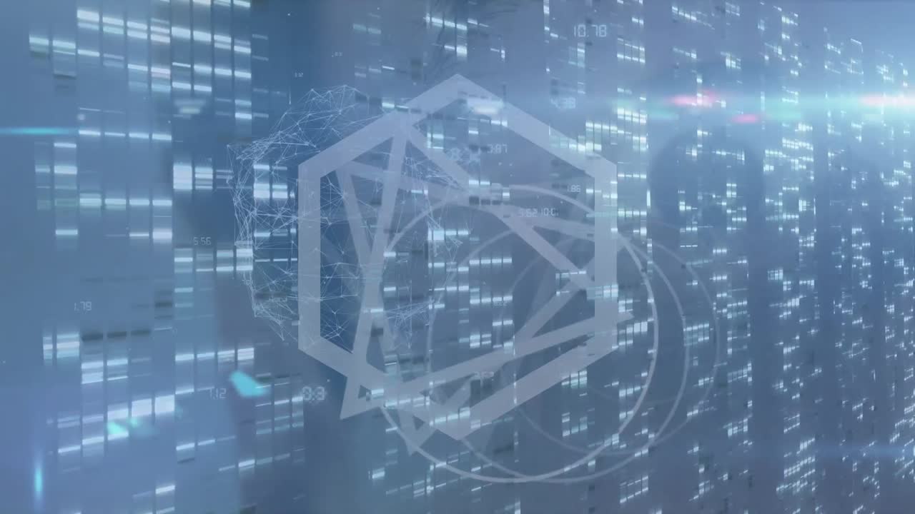 데이터 처리 및 기하학적 모양의 애니메이션 남성 눈