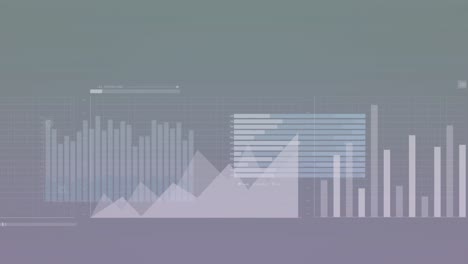 animación de múltiples gráficos, mapas y números cambiantes contra un fondo gris