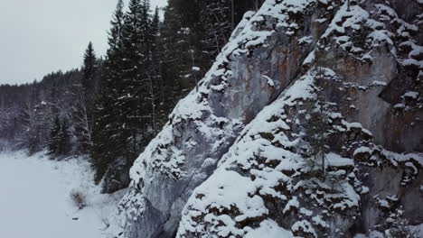 snowy winter forest landscape with rocks