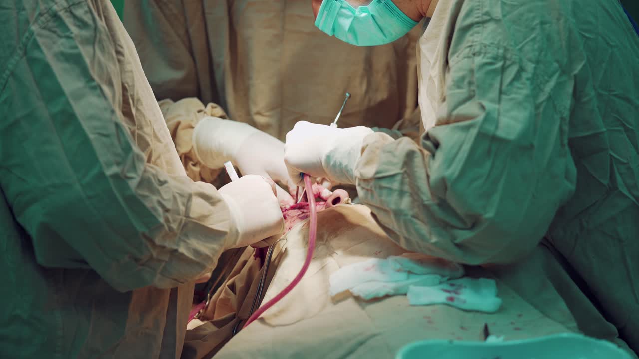 doctors carry out the patient's operation on the face with medical devices under the lamp's light. Close-up