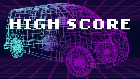 animation of high score text over moving shapes and grid