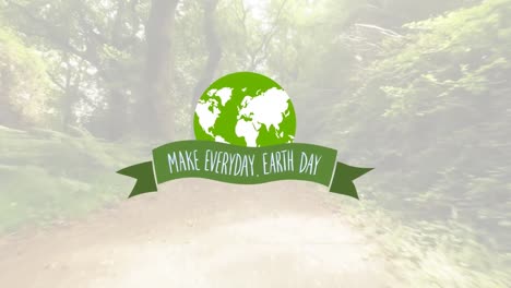 animación de hacer todos los días el texto del día de la tierra sobre el bosque
