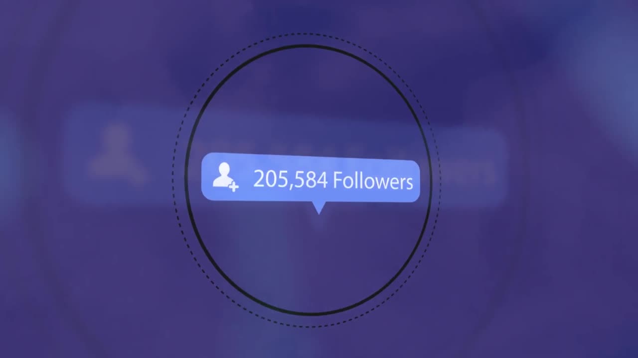 Animation of increasing subscribers over a speech bubble against spots of light on blue background
