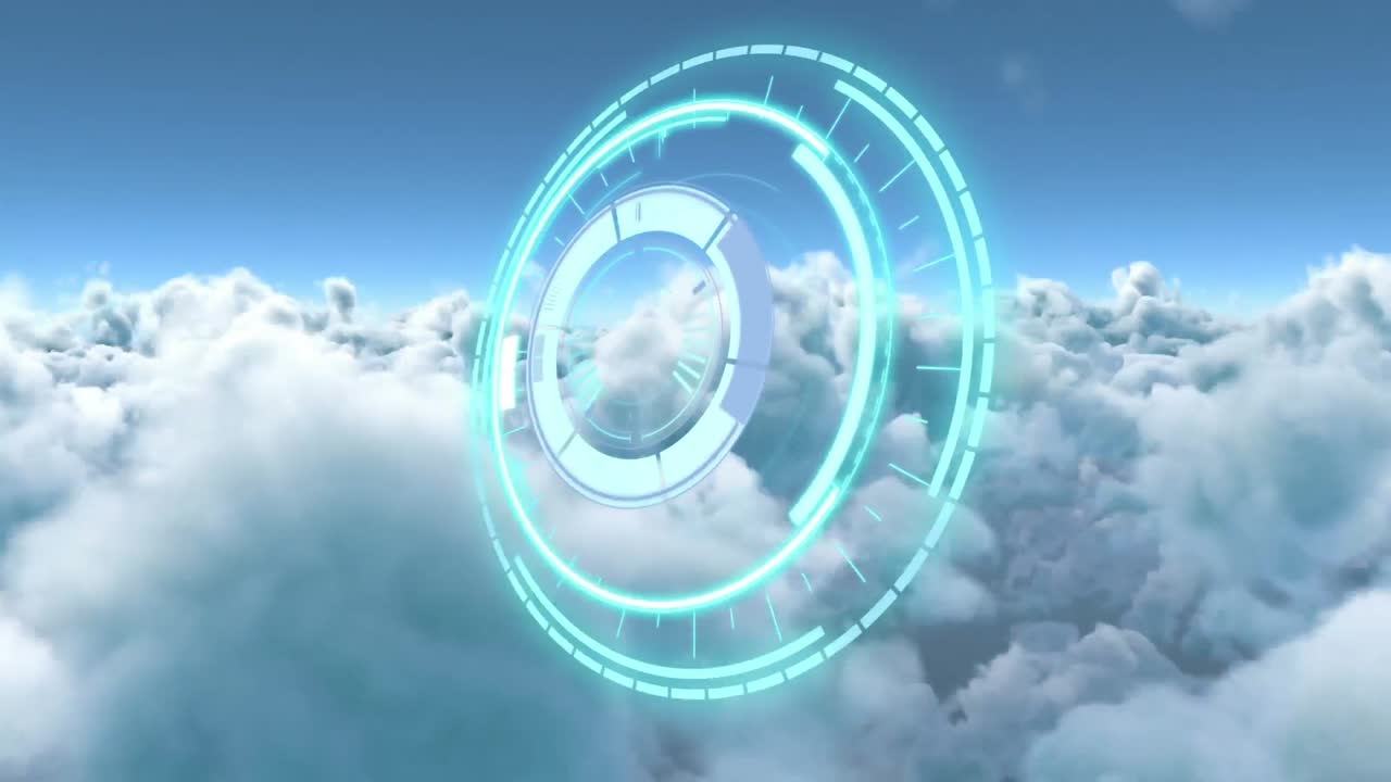 Animation of rotating safe lock with clock hand over clouds