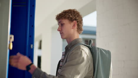 student in a school hallway