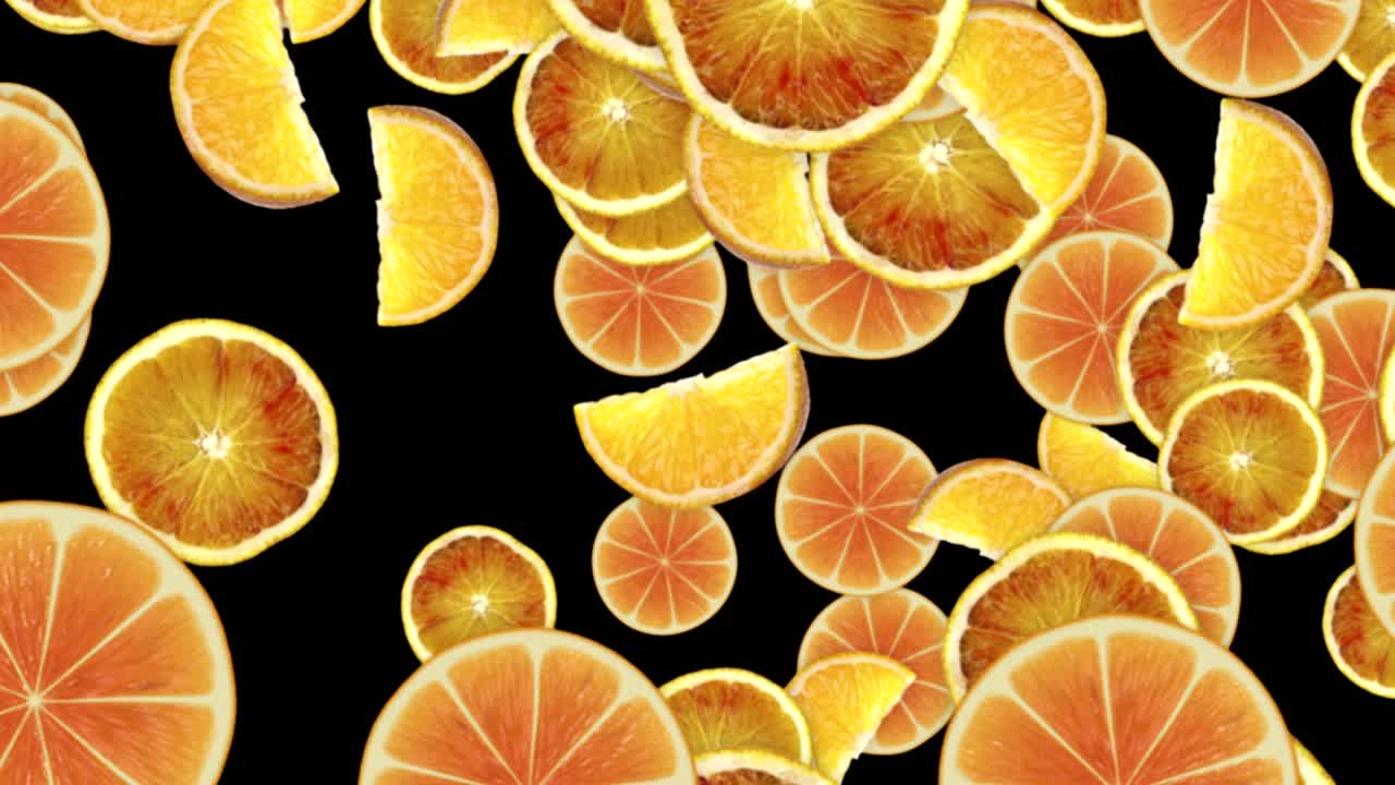 fondo de naranjas caídas, bucle, 60 fps, con canal alfa