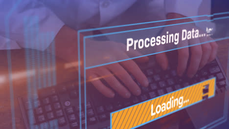 animation of data processing over businessman in office