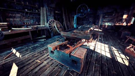 an old woodworking shop filled with tools and a workbench