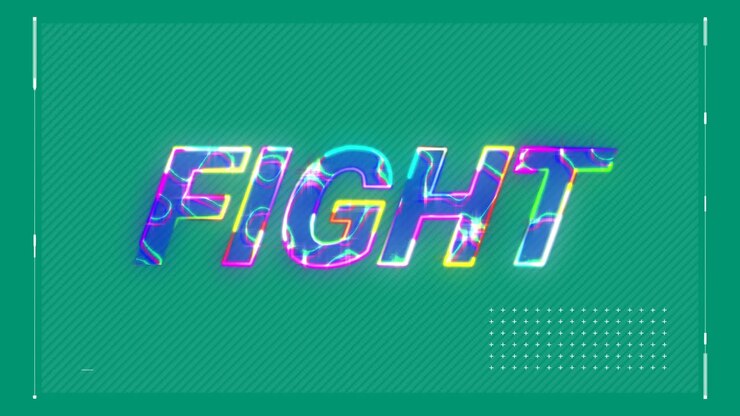 Animation of interface with fight text banner with lightning effect against green background