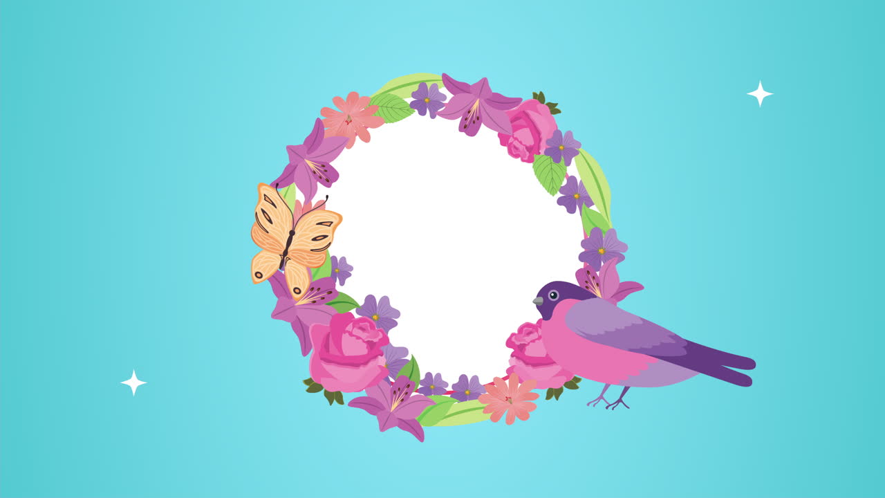 hermoso jardín de flores y pájaro con marco de mariposa