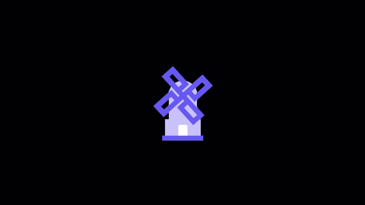 Mulino a vento animato in pixel art che ruota su sfondo nero