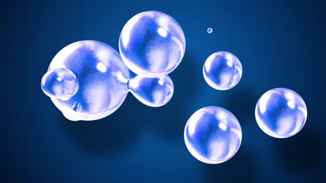 amasing abstract background of metaballs as if glass drops or spheres filled with blue sparkles merge together and scatter move around cyclically in 4k. looped seamless animation with glisten bubbles.