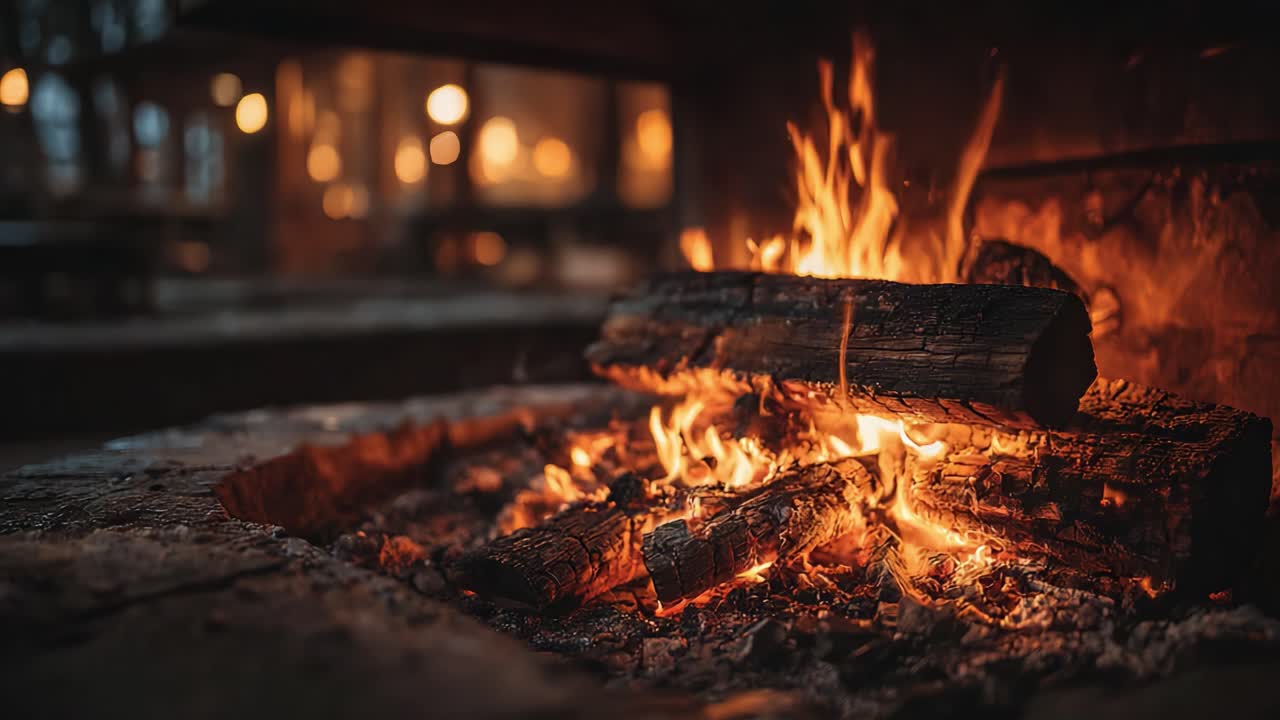 Captivating Visuals of a Cozy Fireplace, Embers Glowing and Flames Flickering with Warmth in a Rustic Setting, Inviting Relaxation and Serene Moments