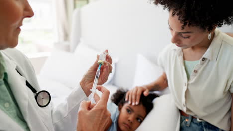 mother, child and doctor with medicine injection