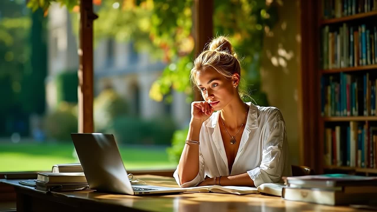 Una donna seduta a un tavolo con un computer portatile