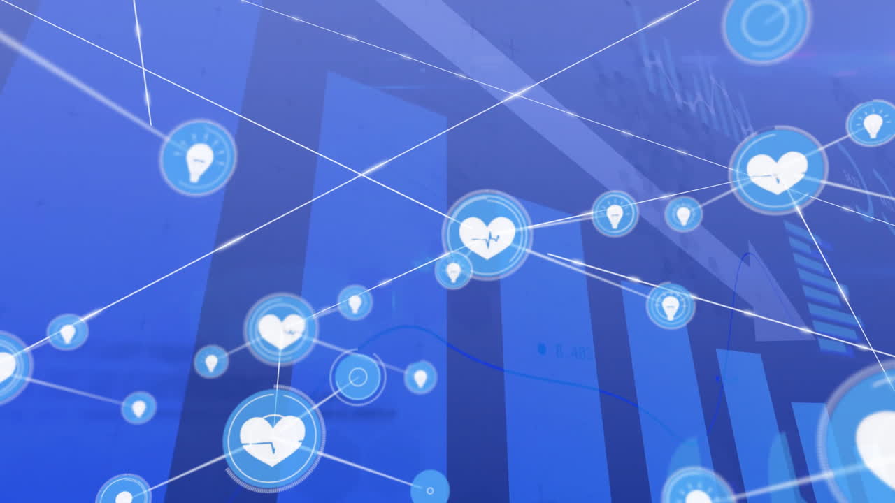 아이콘으로 연결된 네트워크를 통해 금융 데이터 처리의 애니메이션