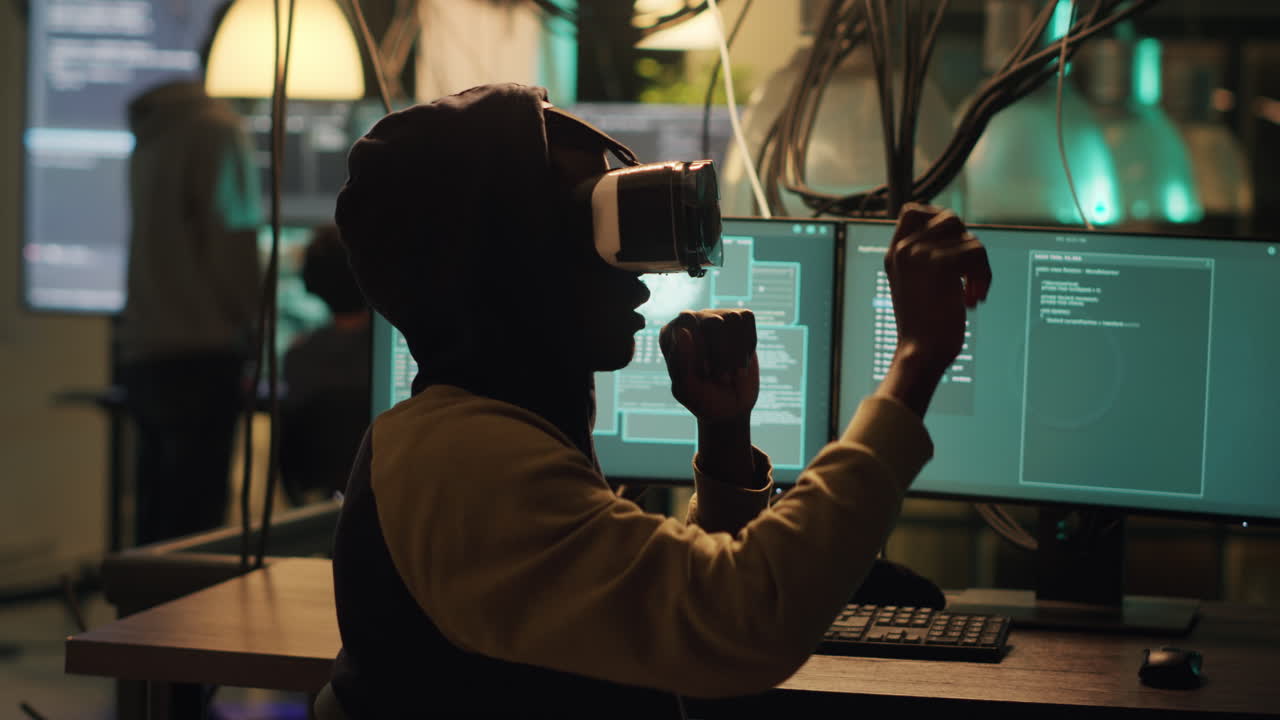 Person using VR headset for coding