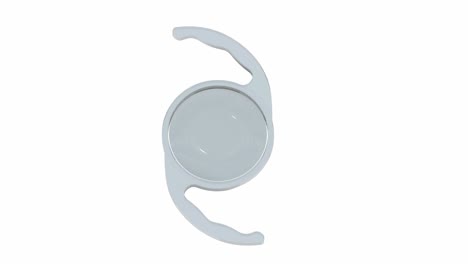 3D-Illustration-of-a-clear-acrylic-intraocular-lens-used-in-ophthlamic-and-cataract-surgery-being-revealed-in-white-background