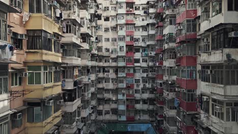 Aerial-of-an-old-apartment-complex-called-Yick-Fat-on-Quarry-Bay,-Hong-Kong,-China