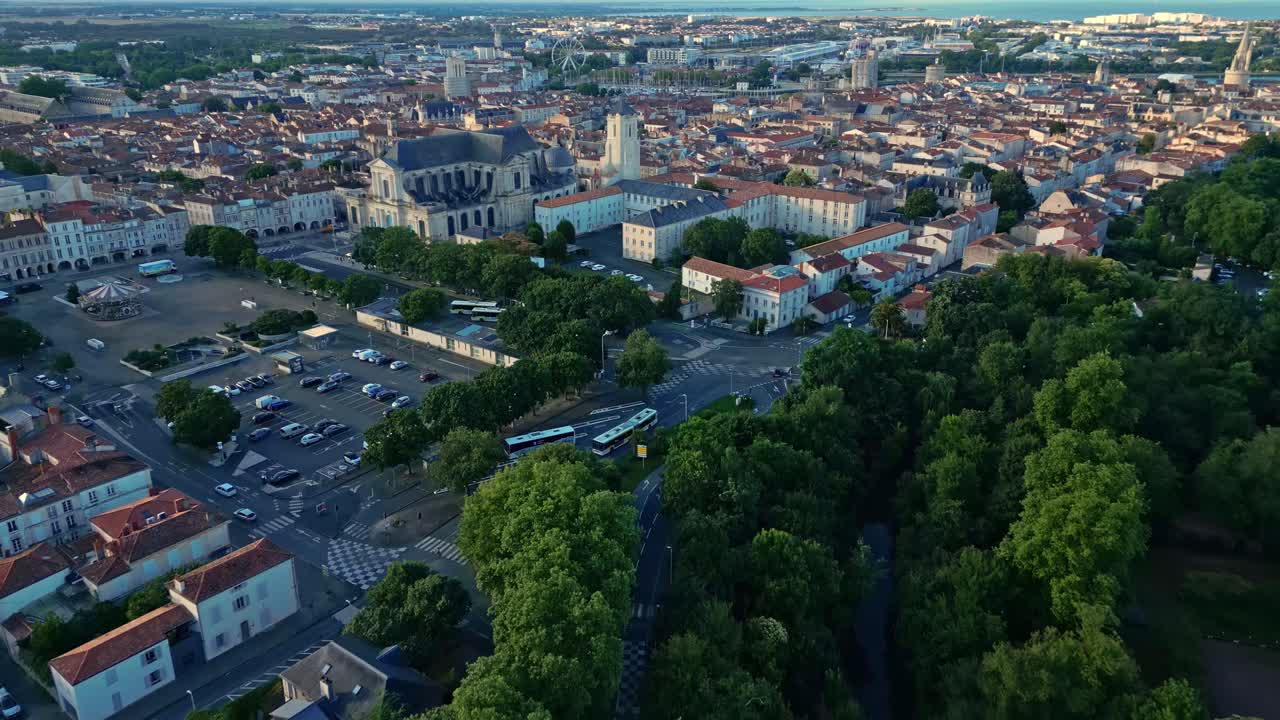 Aerial View of a French City with a Cathedral and River