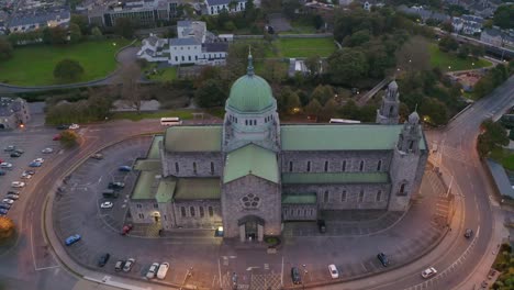 cinematic aerial shot of the galway cathedral at golden hour