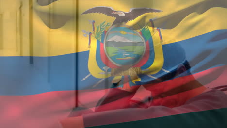 animation of ecuador flag covering person contemplating with head in hands