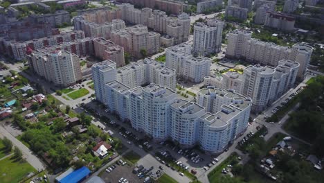 aerial view of residential apartment buildings in a city