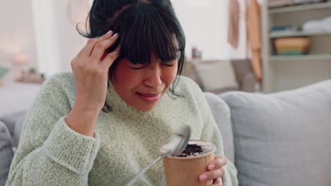 Ice-cream,-brain-freeze-and-black-woman-eating