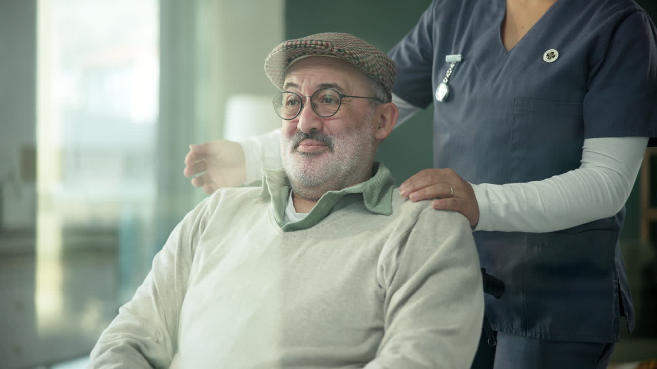 Senior man receiving care from a nurse