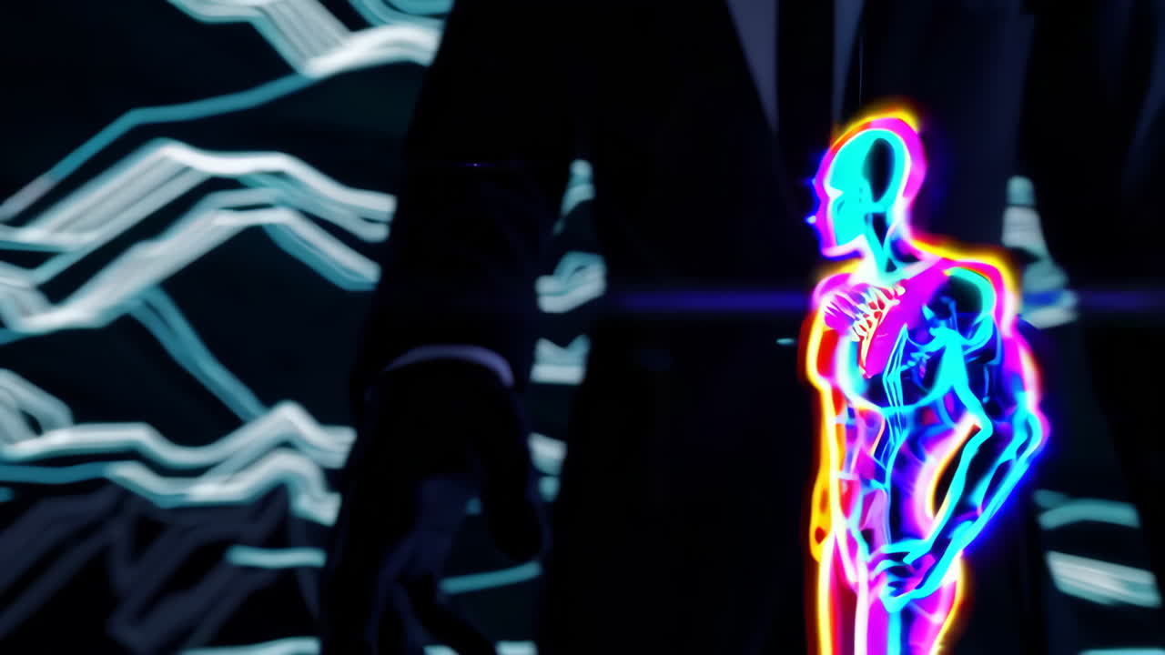Futuristic Neon Tunnel with Glowing Figures