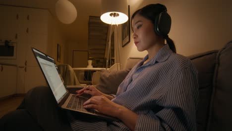 woman working from home at night