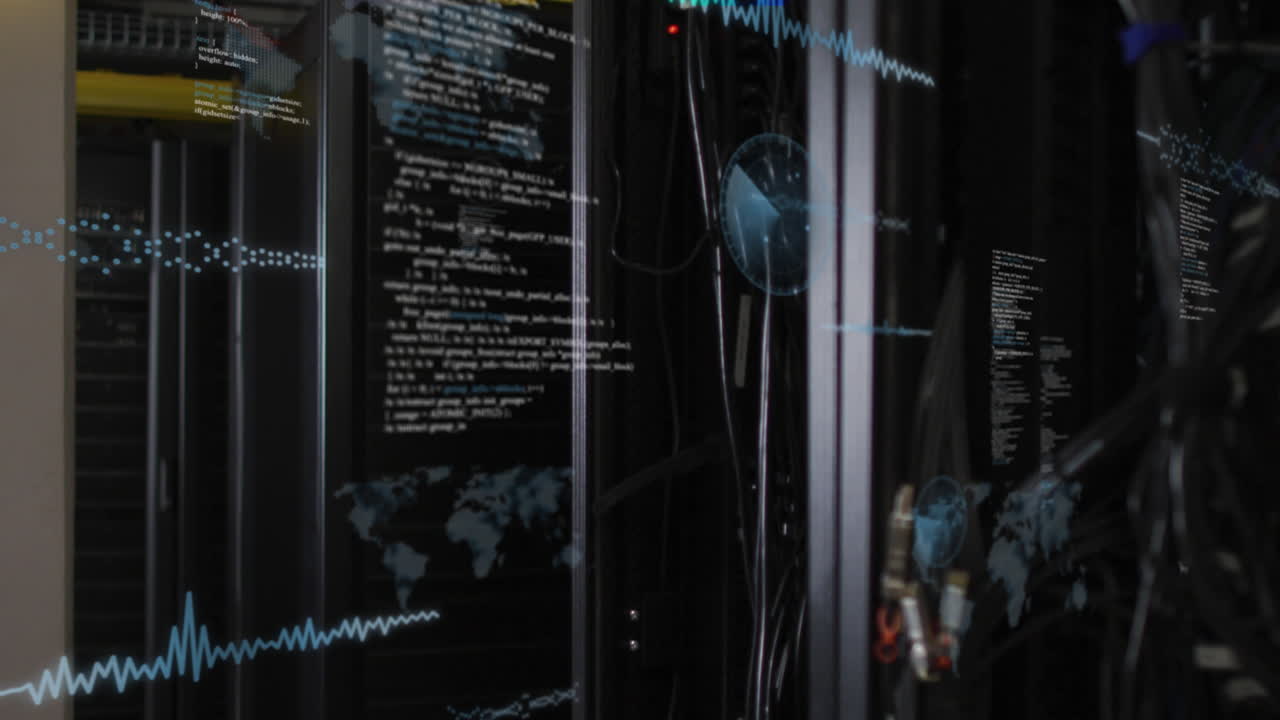 animación del procesamiento de datos sobre el globo sobre fondo negro