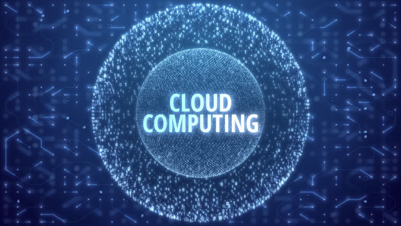Cloud Computing Concept over Matrix sphere on circuitry background. random numbers in form of sphere over circuit blue background
