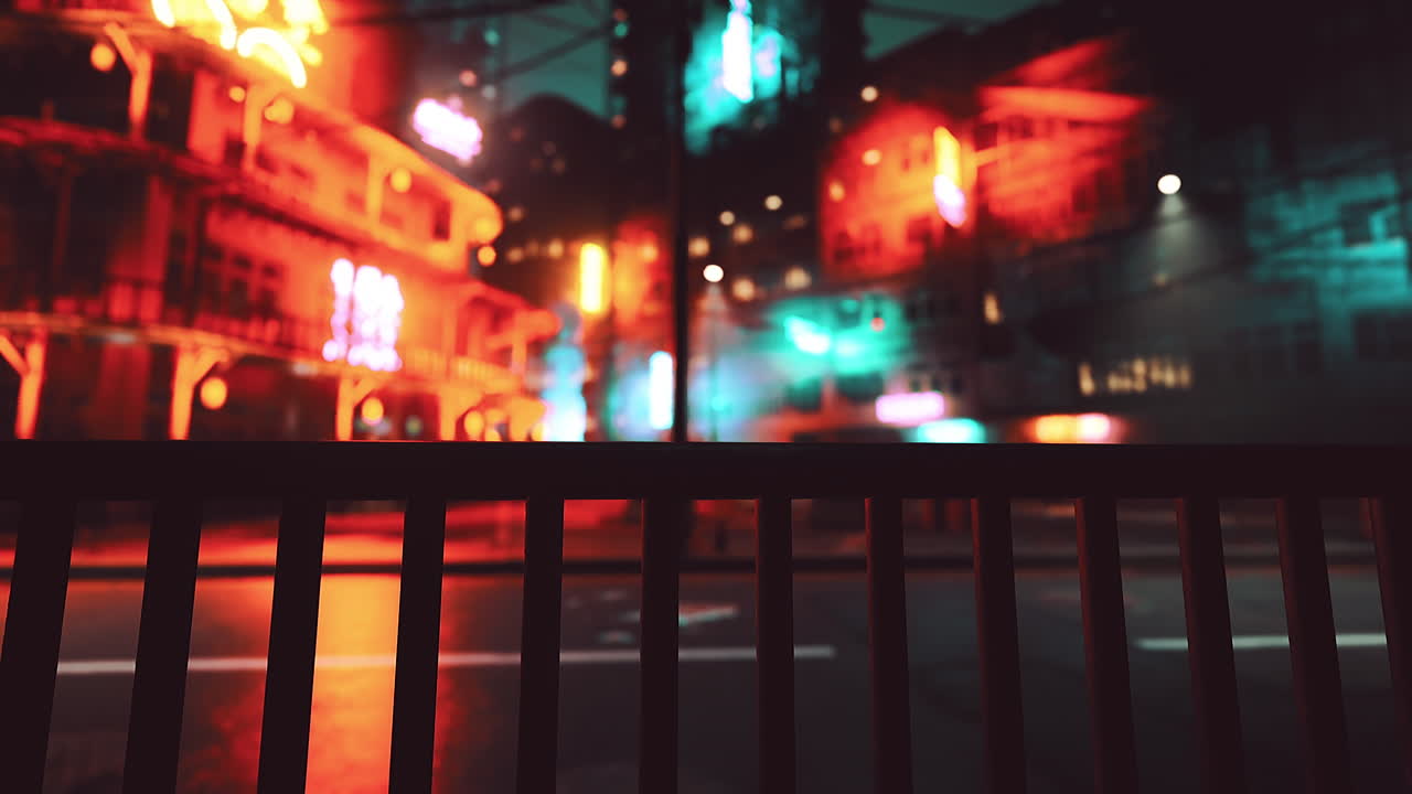 밤에 사이버 펑크 도시